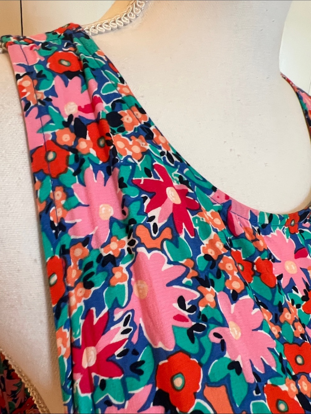 🌸 LOFT Petite Floral Tie Back Dress Pink Blue Sleeveless‎ Drop Waist Size LP - Picture 9 of 16